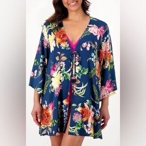 Jantzen Women's Tunic Navy Floral Bathing Suit Cover Up Size XL